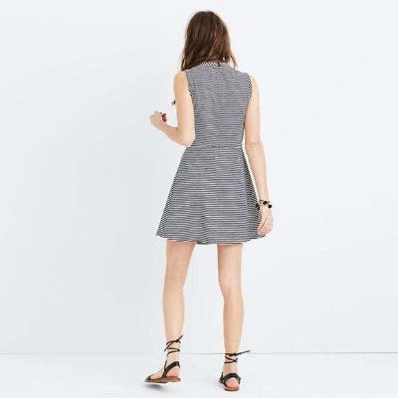 Madewell Navy and White Striped Afternoon Dress Fit and Flare Size Medium - Picture 4 of 9